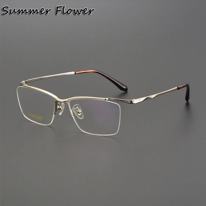 Summer Flower Unisex Semi Rim Square Brow Line Titanium Eyeglasses 86101 Semi Rim Summer Flower