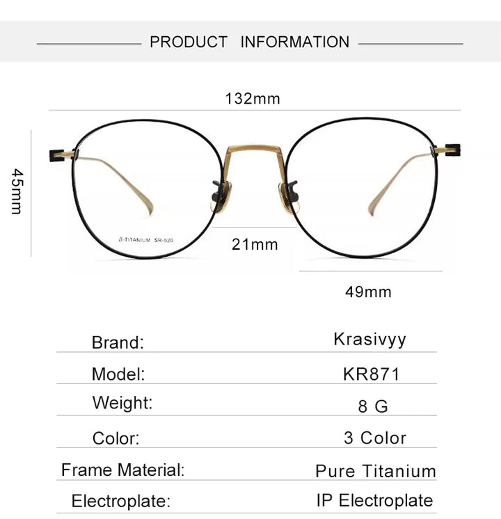 Krasivyy Unisex Full Rim Round Titanium Eyeglasses Kr871 Full Rim Krasivyy   