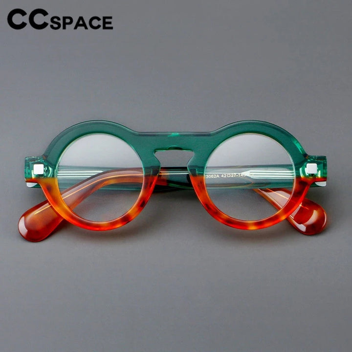 CCspace Unisex Full Rim Round Thick Acetate Eyeglasses 301598 Full Rim CCspace   