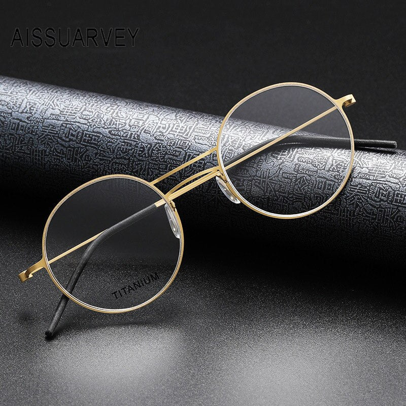 Aissuarvey Men's Full Rim Small Round Double Bridge Titanium Eyeglasses 504722 Full Rim Aissuarvey Eyeglasses   