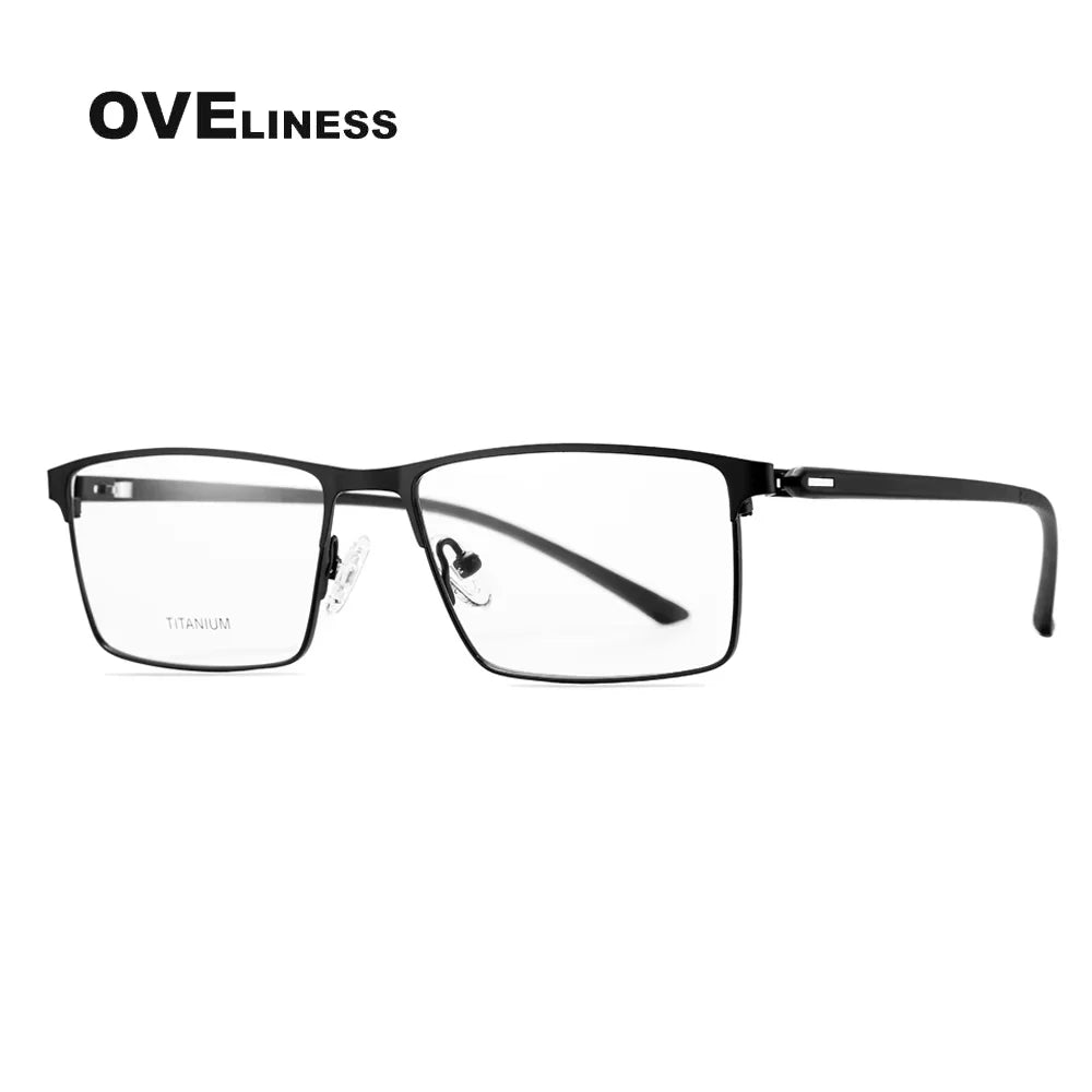 Oveliness Men's Full Rim Square Titanium Alloy Eyeglasses 48837 Full Rim Oveliness black  