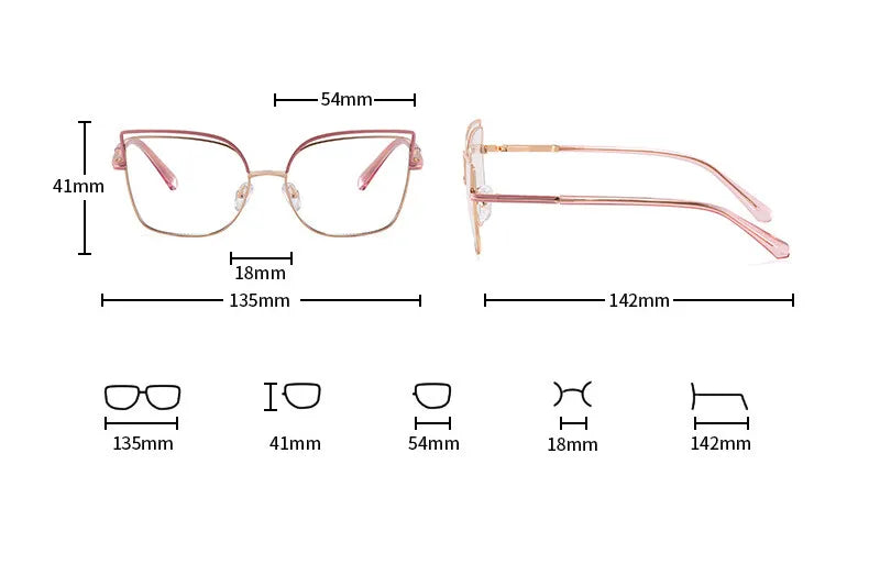 CCspace Women's Full Rim Square Cat Eye Alloy Eyeglasses 301091 Full Rim CCspace   