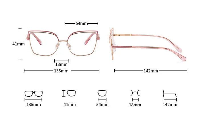 CCspace Women's Full Rim Square Cat Eye Alloy Eyeglasses 301091 Full Rim CCspace   