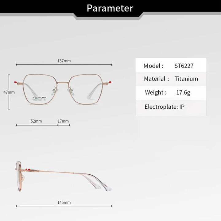 KatKani Unisex Full Rim Polygonal Titanium Alloy Eyeglasses T6227 Full Rim KatKani Eyeglasses   