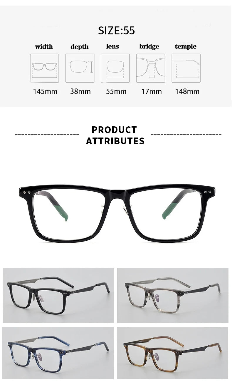 Hewei Unisex Full Rim Square Acetate Titanium Eyeglasses 13112 Full Rim Hewei   