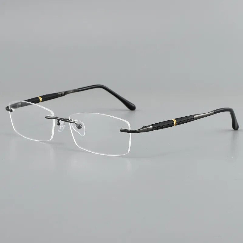 Hdcrafter Men's Rimless Titanium Eyeglasses 3707 Rimless Hdcrafter Eyeglasses Black  