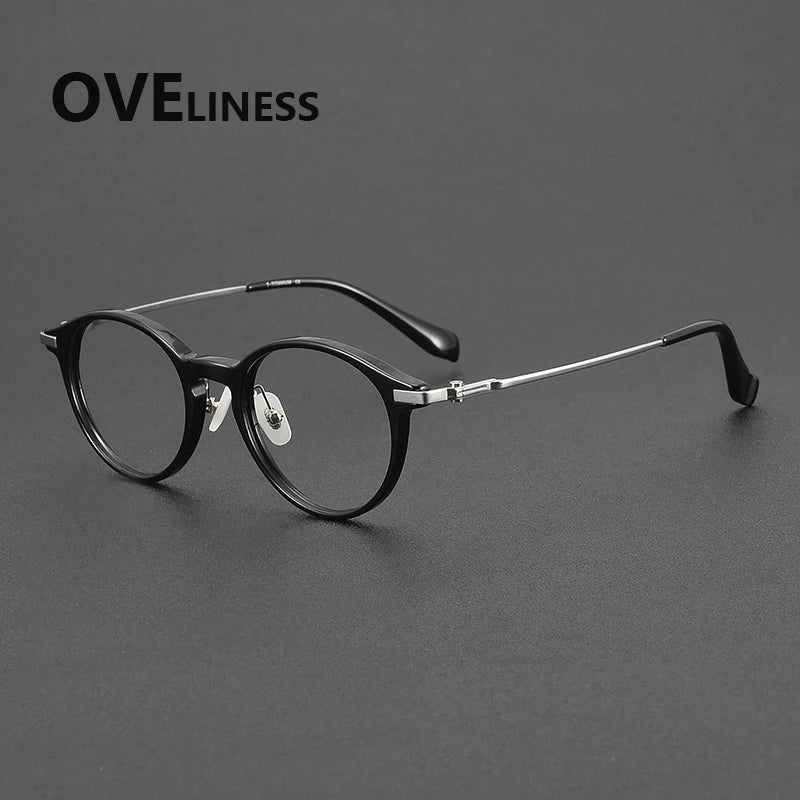 Oveliness Unisex Full Rim Round Oval Acetate Titanium Eyeglasses 90010
