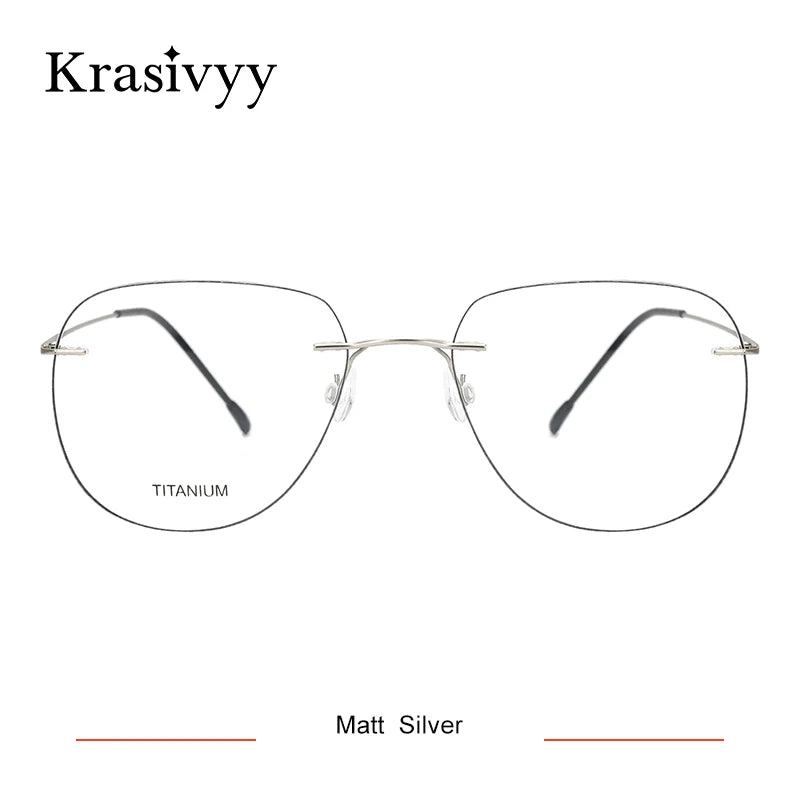 Krasivyy Women's Rimless Flat Top Oval Titanium  Eyeglasses 44154 Rimless Krasivyy Matt Silver  