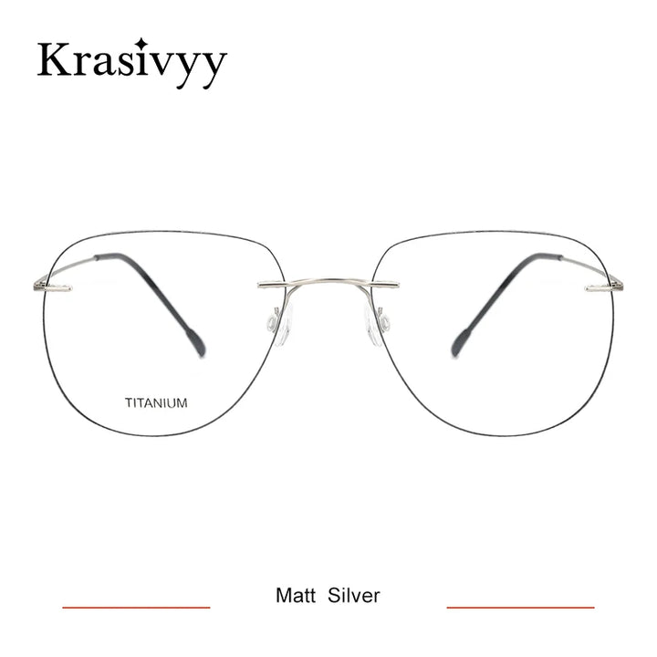 Krasivyy Women's Rimless Flat Top Oval Titanium  Eyeglasses 44154 Rimless Krasivyy Matt Silver  