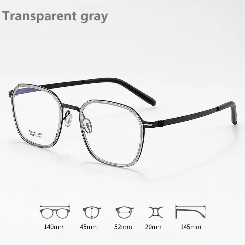 KatKani Mens Full Rim Polygonal Titanium Eyeglasses 2604 Full Rim KatKani Eyeglasses Transparent gray  