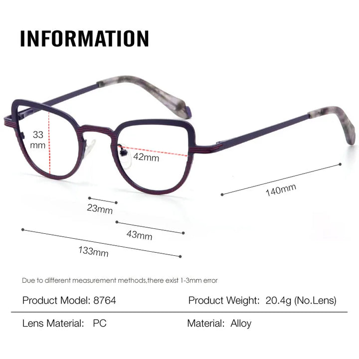 Muzz Women's Full Rim Oval Cat Eye Alloy Eyeglasses 87644