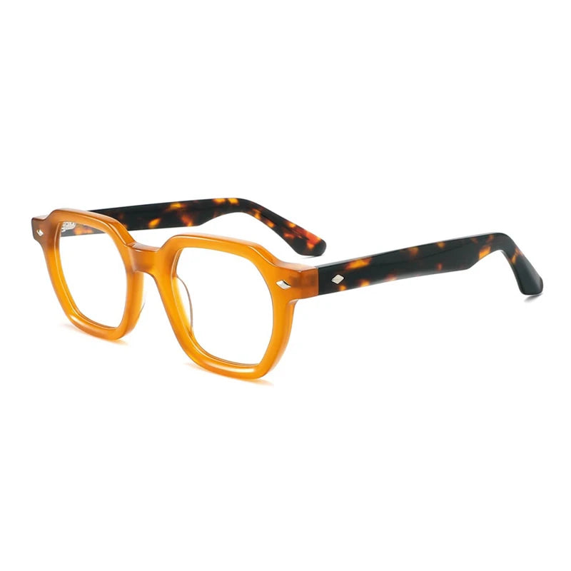 Gatenac Unisex Full Rim Flat Top Polygon Acetate Eyeglasses Gxyj1501 Full Rim Gatenac Orange  