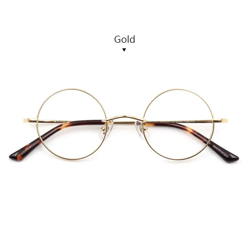 Hdcrafter Women's Full Rim Round Titanium Eyeglasses 43100 Full Rim Hdcrafter Eyeglasses Gold