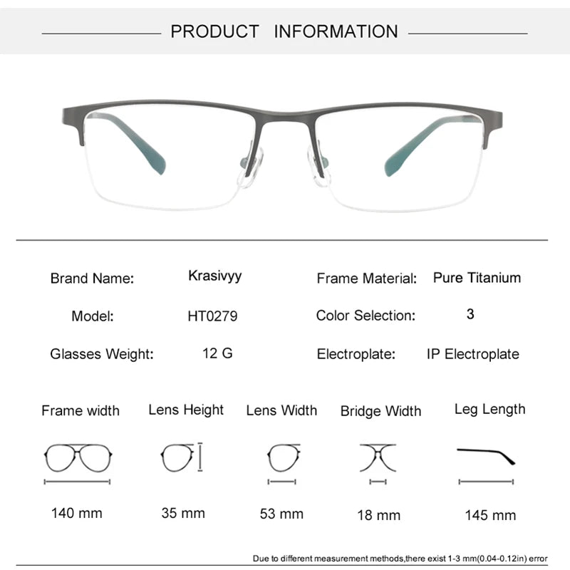 Krasivyy Men's Semi-Rim Square Titanium Eyeglasses 20279 Semi Rim Krasivyy