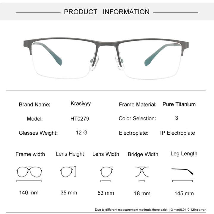 Krasivyy Unisex Semi Rim Square Titanium Eyeglasses 30279