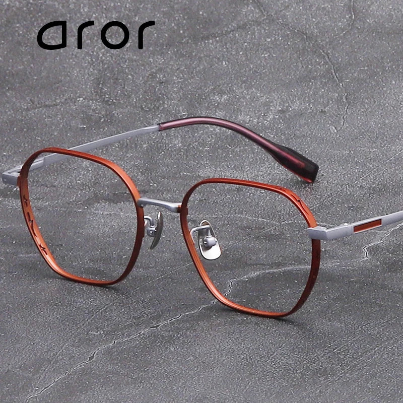 Aror Unisex Full Rim Flat Top Polygon Titanium Eyeglasses 42092 Full Rim Aror