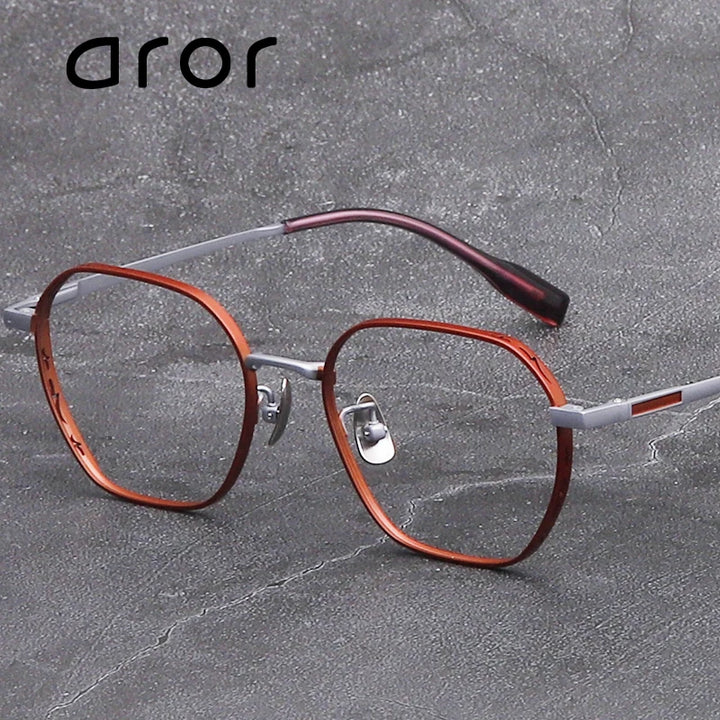 Aror Unisex Full Rim Flat Top Polygon Titanium Eyeglasses 42092 Full Rim Aror