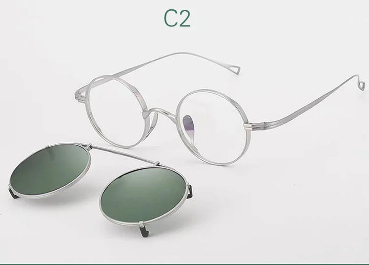 Yujo Women's Full Rim Round Titanium Eyeglasses Clip On Sunglasses 14136