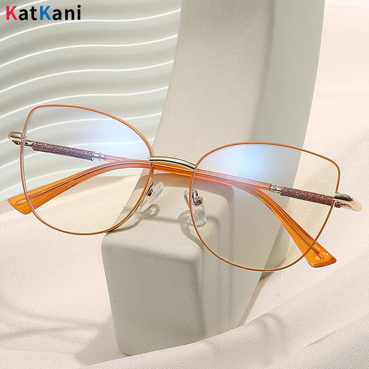 KatKani Women's Full Rim Square Cat Eye Alloy Eyeglasses 26073 Full Rim KatKani Eyeglasses Blue  