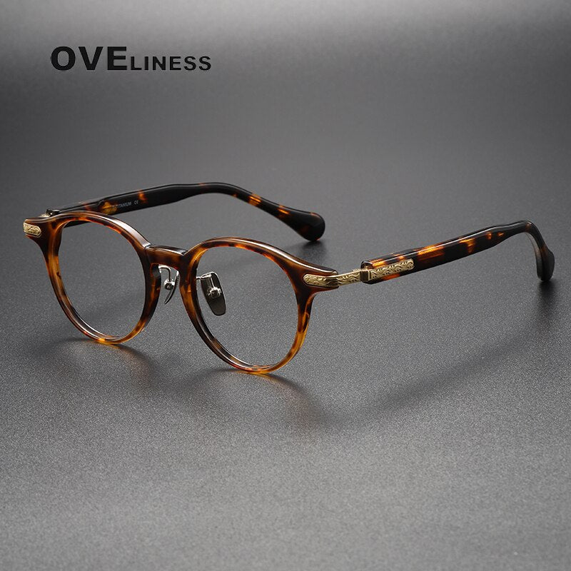 Oveliness Unisex Full Rim Round Acetate Titanium Eyeglasses 80853 Full Rim Oveliness tortoise gold  