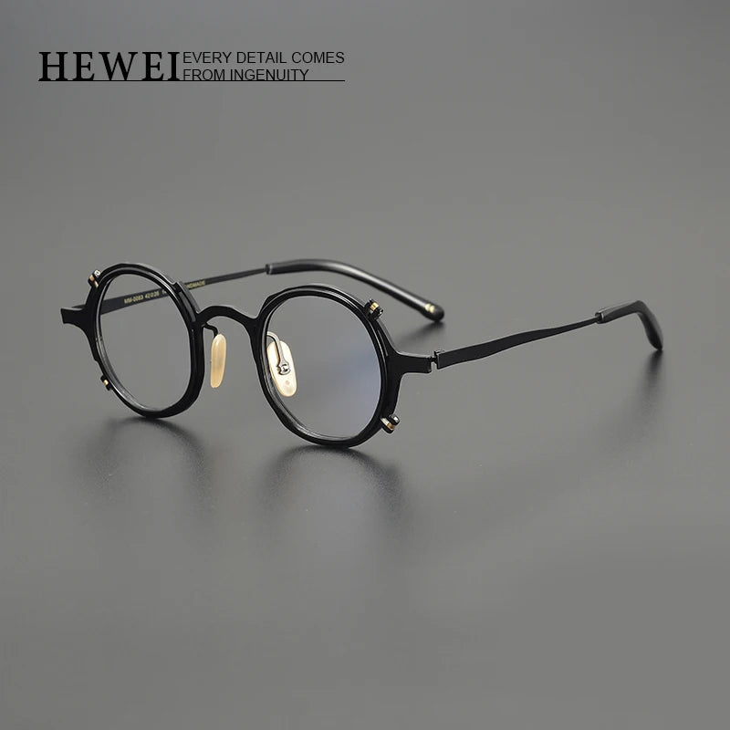 Hewei Unisex Full Rim Irregular Round Titanium Eyeglasses 130083 Full Rim Hewei   