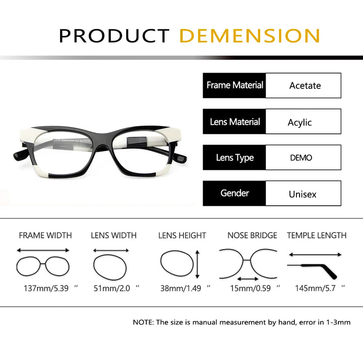 Esnbie Women's Full Rim Square Cat Eye Acetate Eyeglasses 23024