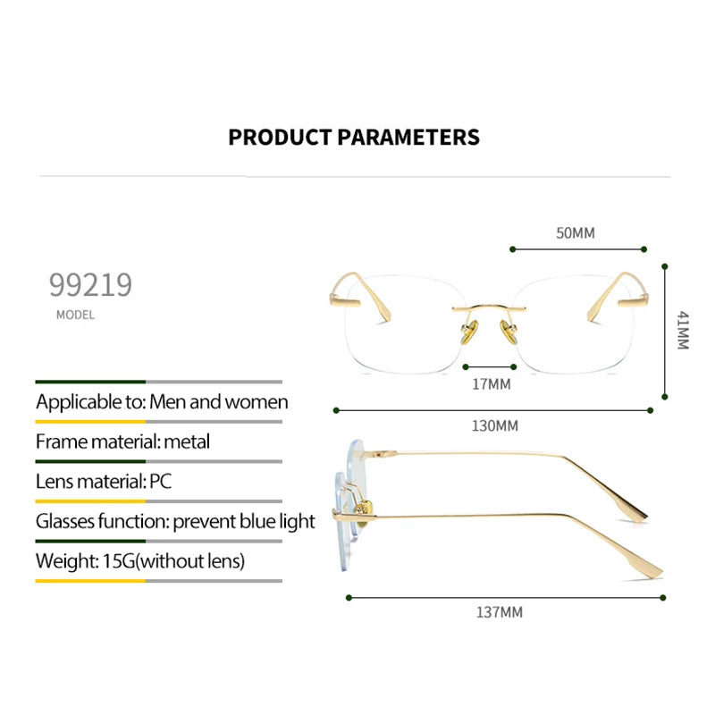 Handoer Women's Rimless Square Titanium Eyeglasses 99219 Rimless Handoer