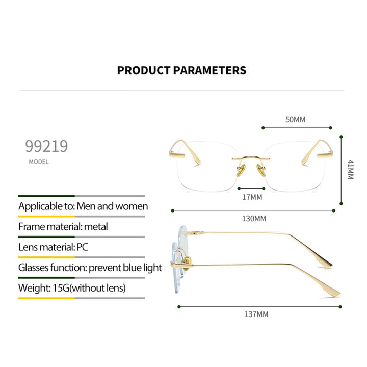 Handoer Women's Rimless Square Titanium Eyeglasses 99219 Rimless Handoer