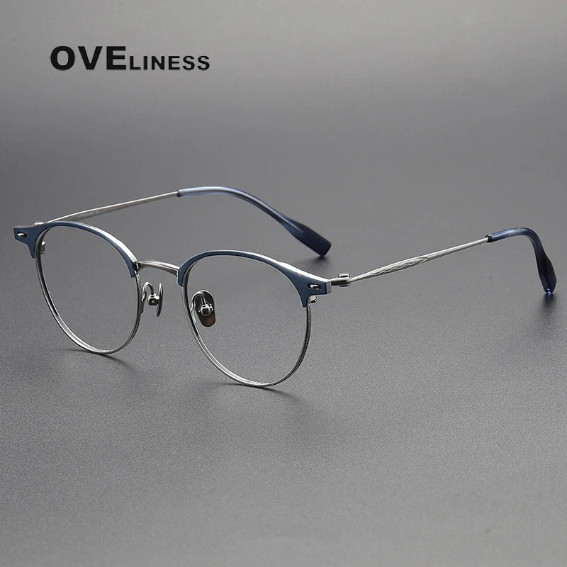 Oveliness Women's Full Rim Round Screwless Titanium Eyeglasses 70815 Full Rim Oveliness blue silver  