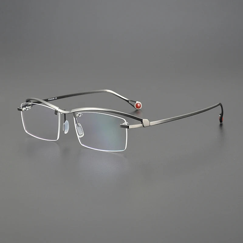 Gatenac Unisex Semi Rimless Square Brow Line Titanium Eyeglasses G1525 Semi Rim Gatenac Gun  