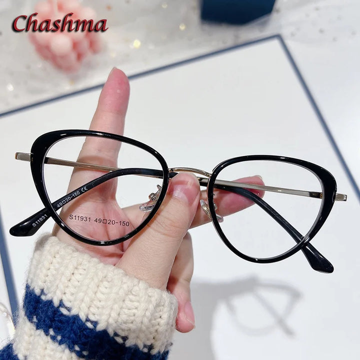 Chashma Ochki Women's Full Rim Cat Eye Alloy Tr 90 Titanium Eyeglasses 119314