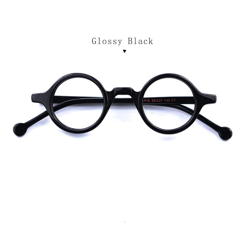 Hdcrafter Unisex Full Rim Round Small Acetate Eyeglasses A916 Full Rim Hdcrafter Eyeglasses Glossy-Black  