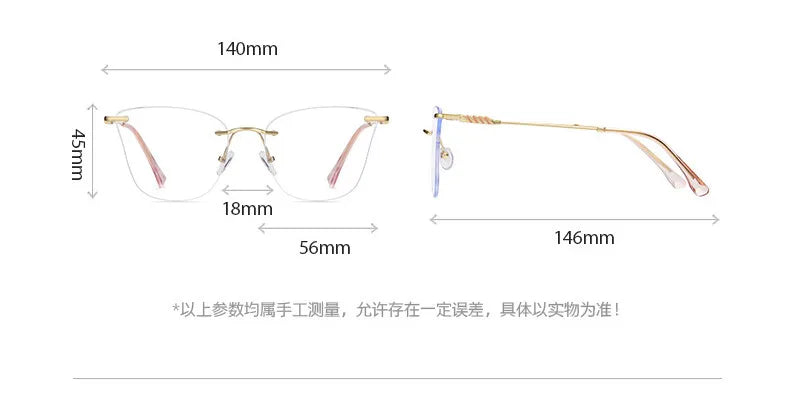 CCspace Women's Rimless Square Alloy Spring Hinge Eyeglasses 302086 Rimless CCspace   