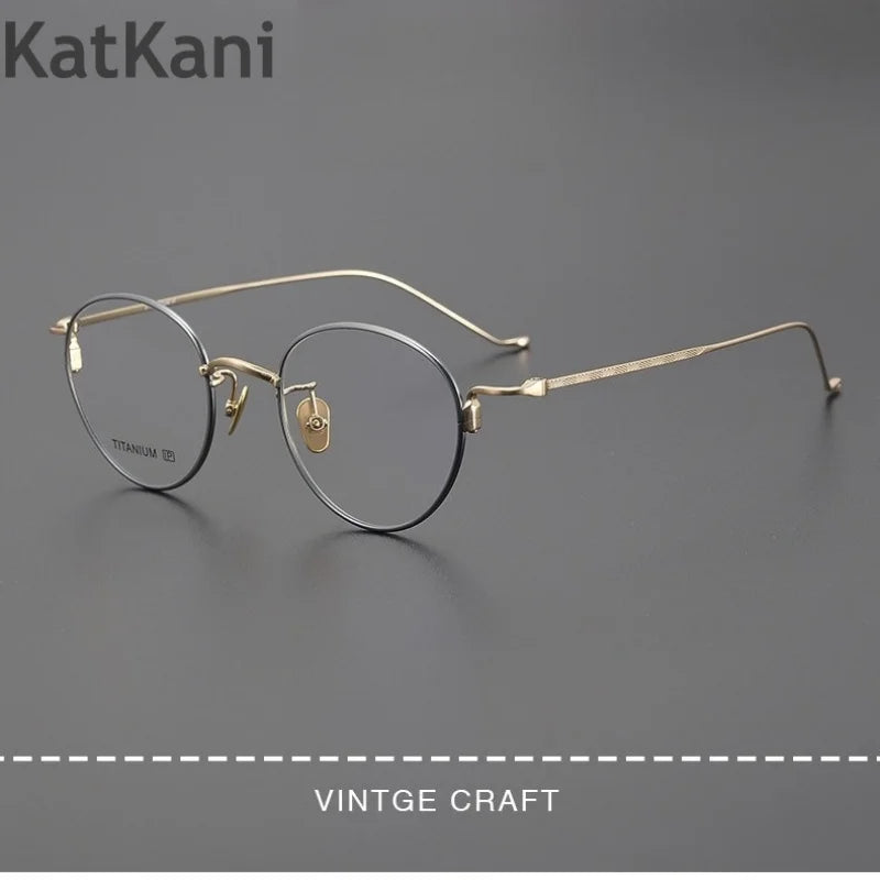 KatKani Women's Full Rim Round Titanium Eyeglasses W219 Full Rim KatKani Eyeglasses   