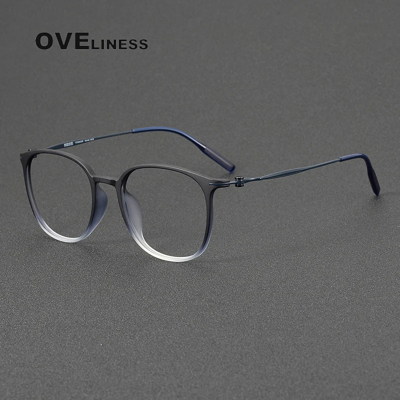 Oveliness Unisex Full Rim Oval Square Acetate Titanium Eyeglasses 8663 Full Rim Oveliness black blue  