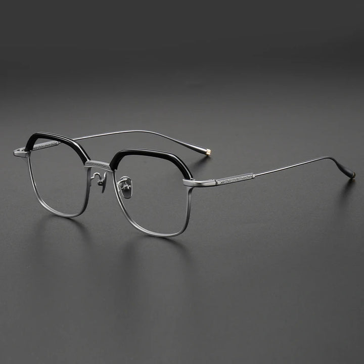 Muzz Men's Full Rim Flat Top Polygon Acetate Titanium Eyeglasses 14342