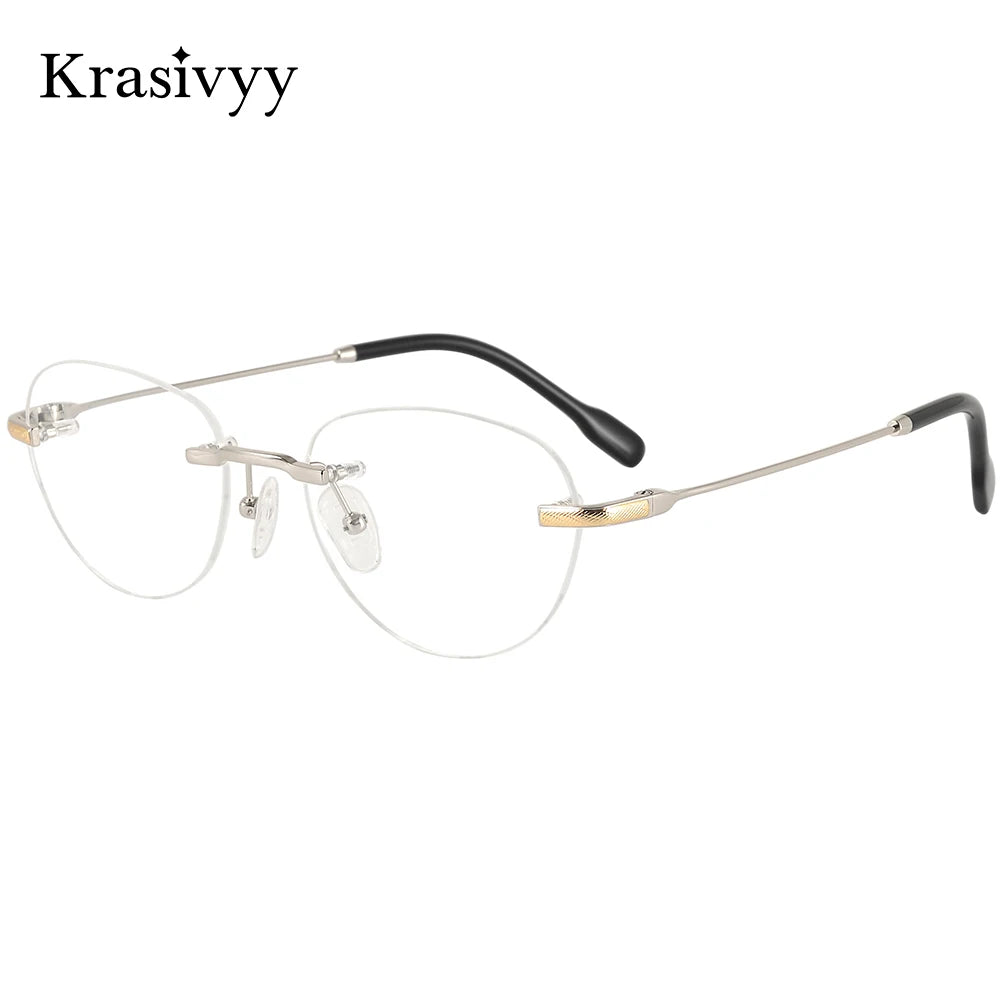 Krasivyy Women's Rimless Polygon Oval Titanium Eyeglasses 450026