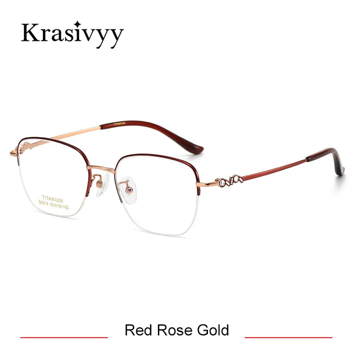 Krasivyy Women's Semi Rim Oval Square Titanium Eyeglasses 6014 Semi Rim Krasivyy Red Rose Gold  