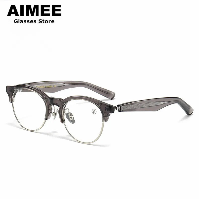 Aimee Unisex Full Rim Round Titanium Acetate Eyeglasses 1392 Full Rim Aimee Grey-Silver  