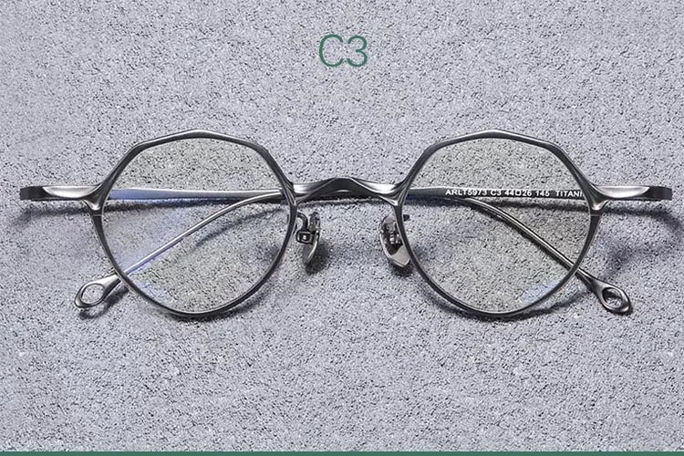 Yujo Unisex Full Rim Oval Polygon Titanium Eyeglasses 575146