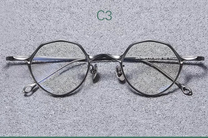 Yujo Unisex Full Rim Oval Polygon Titanium Eyeglasses 575146