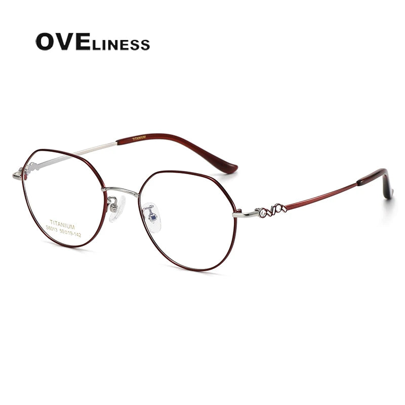 Oveliness Women's Full Rim Flat Top Oval Titanium Eyeglasses 6013 Full Rim Oveliness red silver  