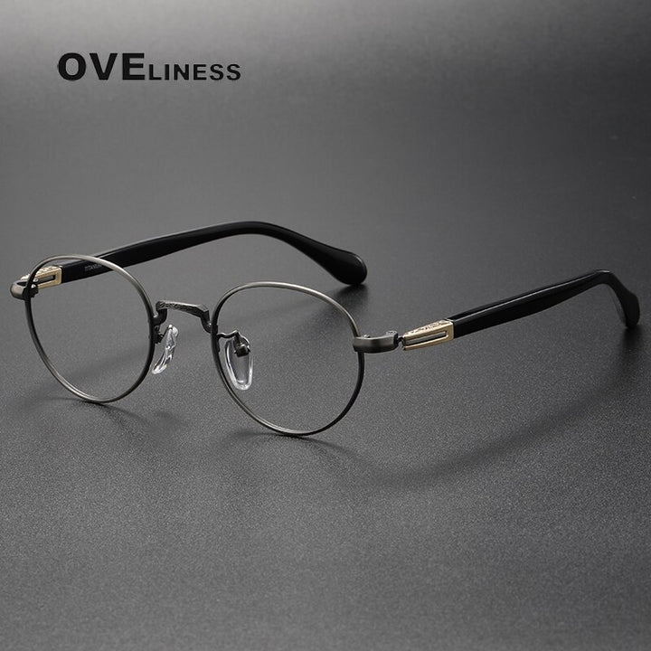 Oveliness Unisex Full Rim Oval Acetate Titanium Eyeglasses Ks96 Full Rim Oveliness gun  
