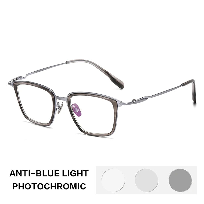 Gatenac Unisex Full Rim Big Square Titanium Acetate Photochromic Reading Glasses 570055