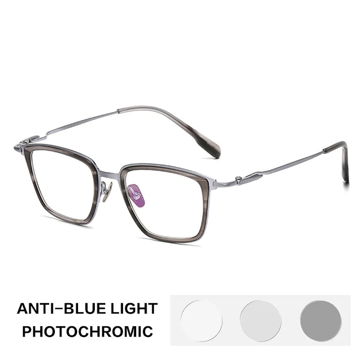 Gatenac Unisex Full Rim Big Square Titanium Acetate Photochromic Reading Glasses 570055