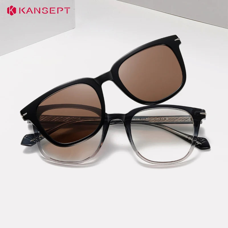 Kansept Unisex Full Rim Square Tr 90 Alloy Reading Glasses Clip On Sunglasses 34206