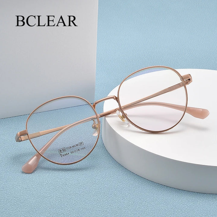 Bclear Unisex Full Rim Small Round Titanium Eyeglasses 6984 Full Rim Bclear   