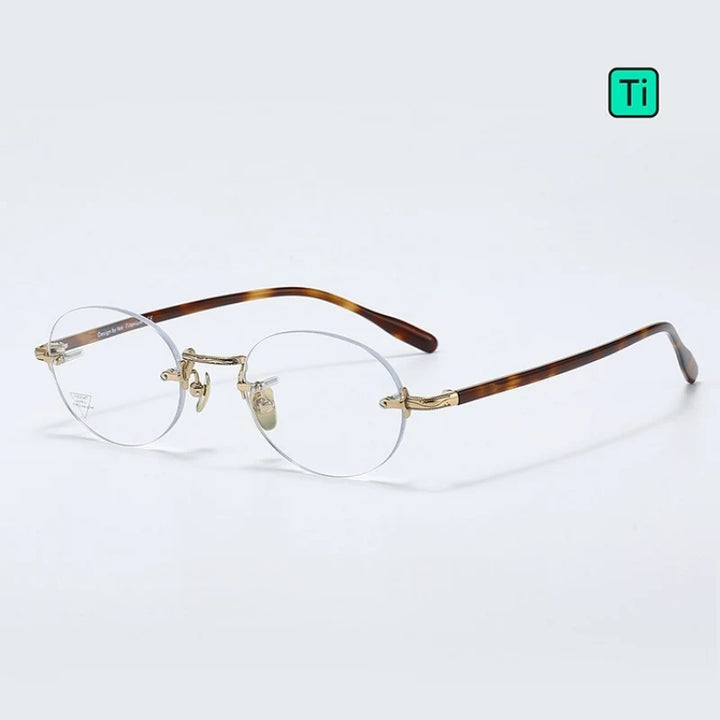Yimaruili Unisex Rimless Oval Titanium &amp; Acetate Eyeglasses V5008T — view 3 | Yimaruili at FuzWeb
