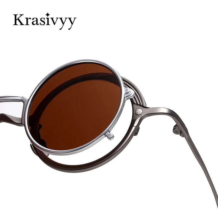 Krasivyy Unisex Round Titanium Prescription Eyeglasses with Clip-On ARLT5975 - view 4