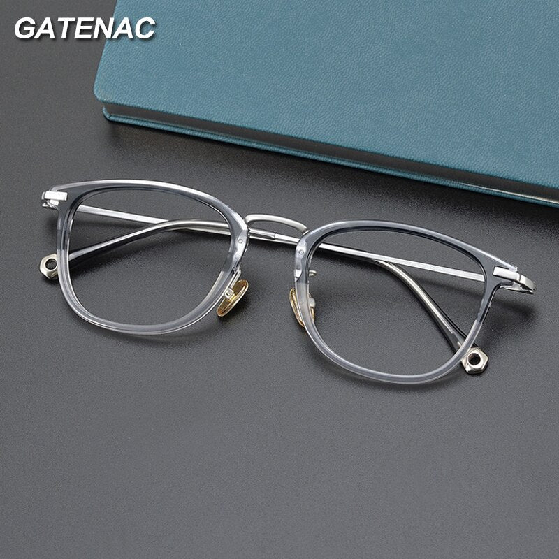 Gatenac Unisex Full Rim Round Square Acetate Titanium Eyeglasses Gxyj1032 Full Rim Gatenac   